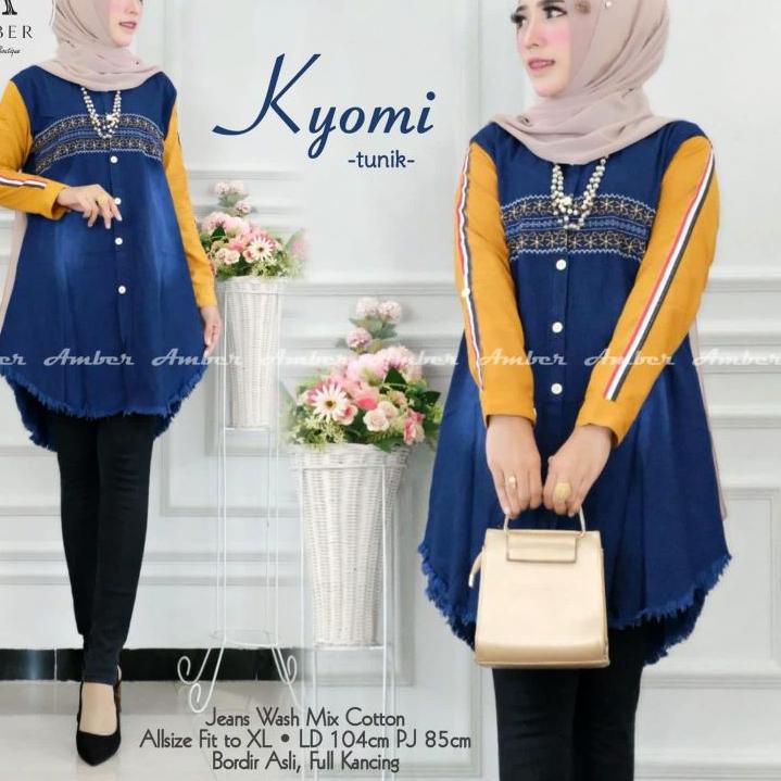 Terbaru.. Gauri Tunik Jeans Levis LD 104 Maxy Full Kancing Aktif Depan Rawis Bawah Tunik Panjang Ter