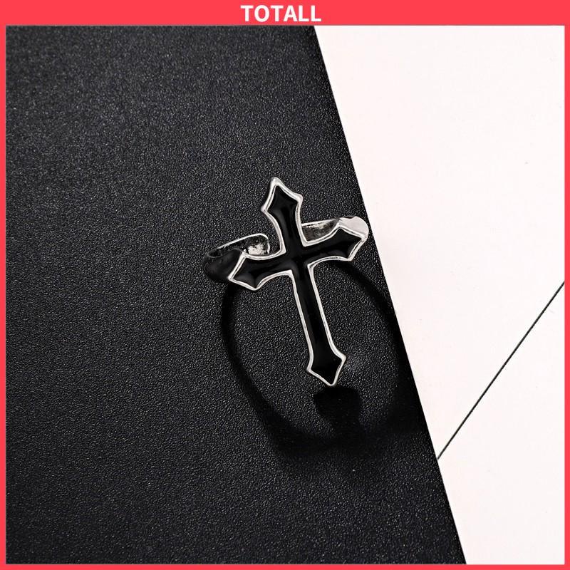 COD Retro Fashion Cross Cincin Pria Wanita Minyak Menetes Punk Jari Telunjuk Tren Cincin Hitam-Totall