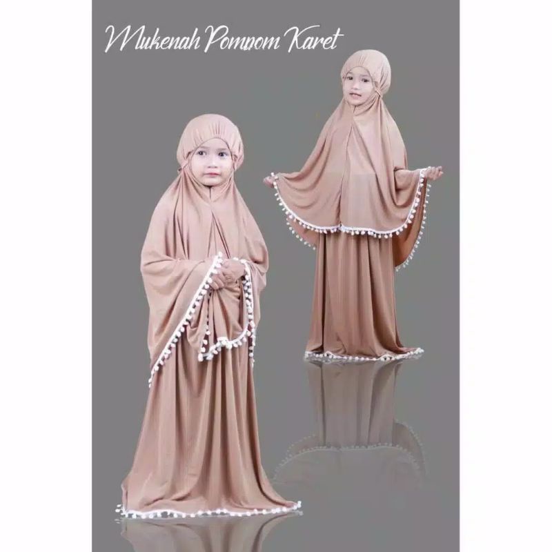 Mukena Anak Perempuan Pom Pom Karet Usia 3- 6 Tahun | Pakaian Jersey Mukenah Tanggung 4-5 Thn |Mungkena Muslim Sd Lucu |Mekena Bayi Tk Bts Premium