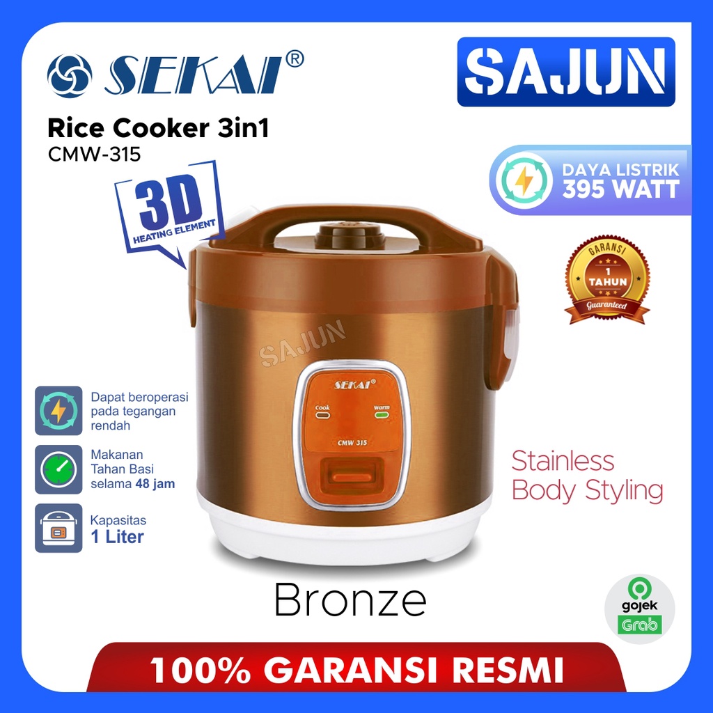 SEKAI Rice Cooker 3in1 CMW 315 Penanak Nasi CMW315 Stainless 1 Lt