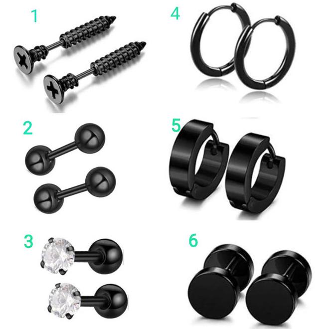 Anting Piercing Tindik Telinga Pria Laki Cowok Korea Hitam Black