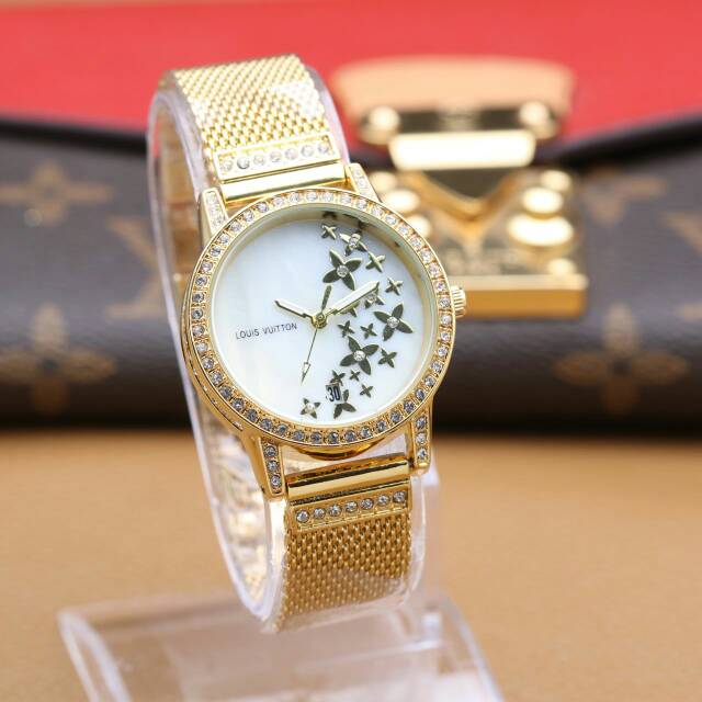 JAM TANGAN CEWEK/WANITA LV KW SUPER RANTAI PASIR TERBARU ANTI AIR ELEGANT HARGA BERSAHABAT..