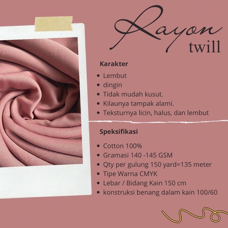 Kain Rayon Twill Viscose Premium Polos (harga 0,5 meter)