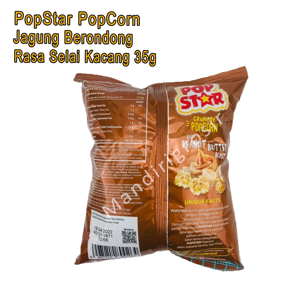 Jagung Berondong *PopStar PopCorn * Rasa Peanut Butter Blast * 35g