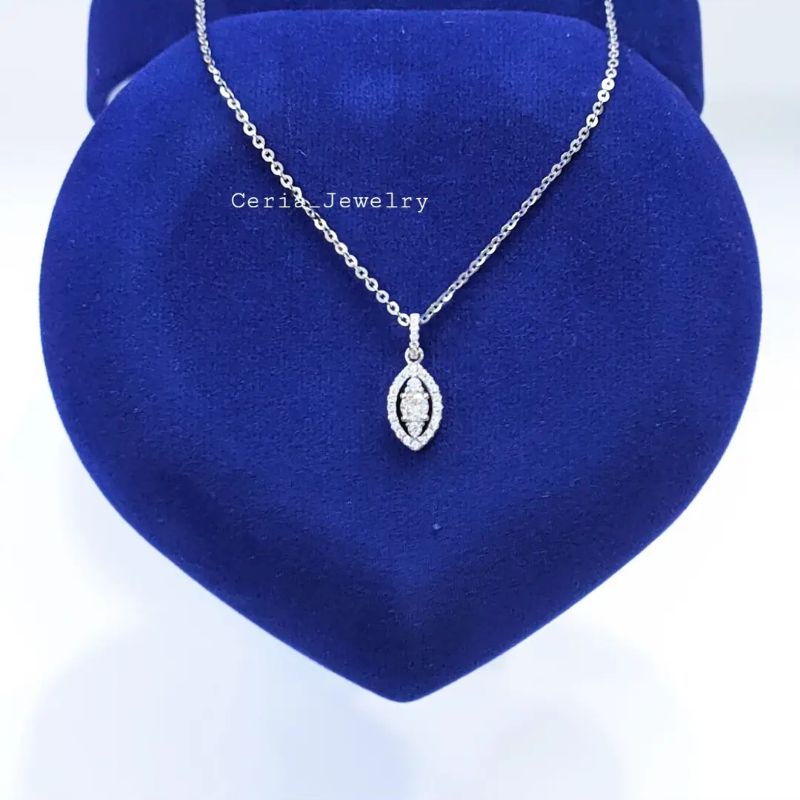 Kalung Perak Asli Silver Wanita 925 Lapis Emas Putih Model Liontin oval Permata Keliling - Perhiasan Perak Wanita