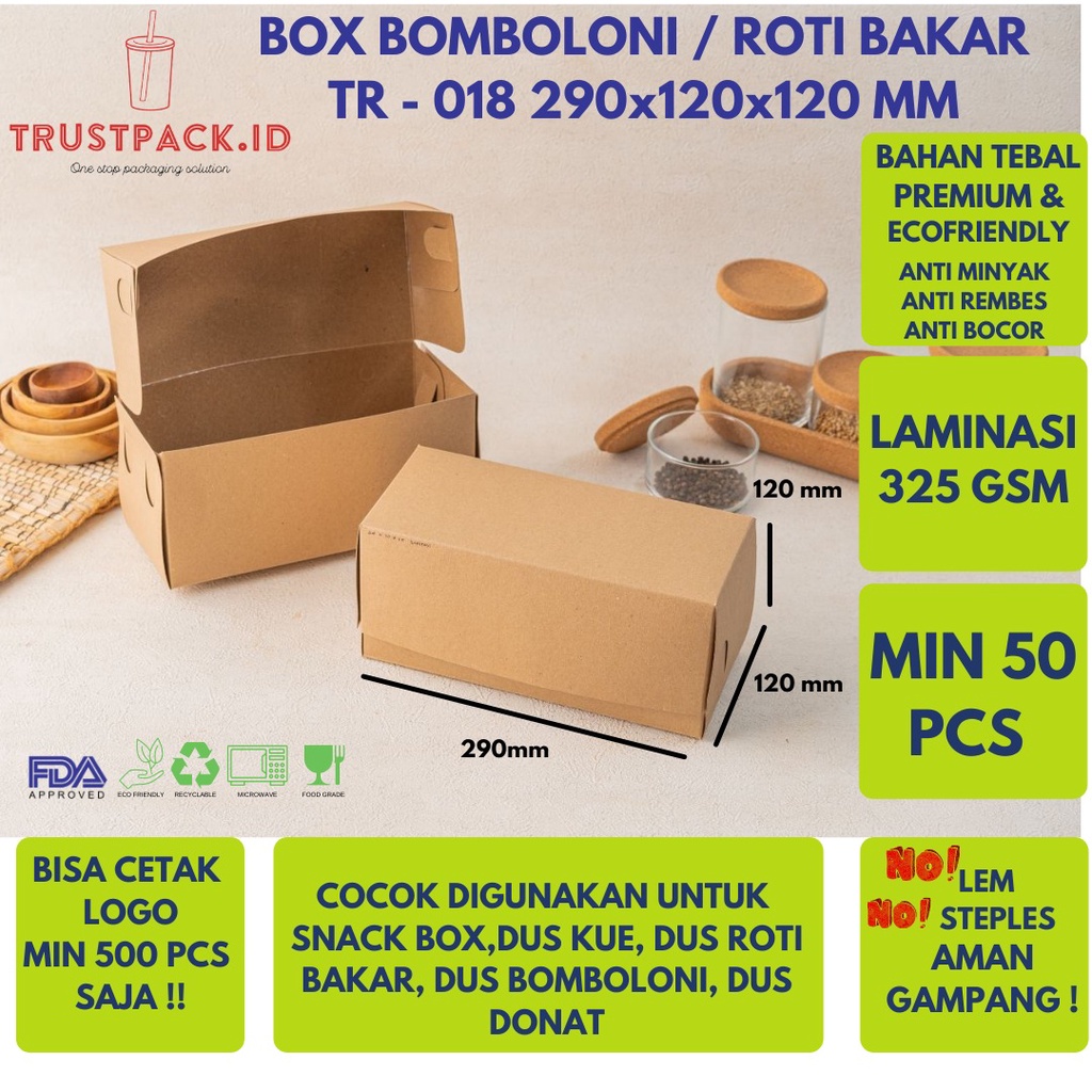 DUS KUE KARDUS KOTAK ROTI BAKAR BOMBOLINI DONAT 29x12x12 KRAFT 325 g