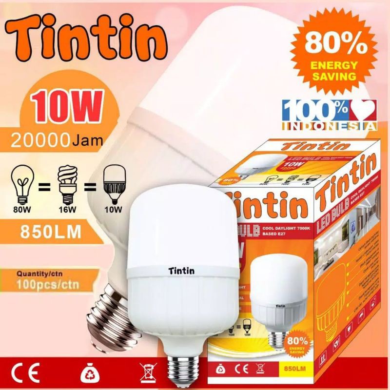 Bohlam Lampu LED Tintin 10 Watt Paket 10 Pcs Murah