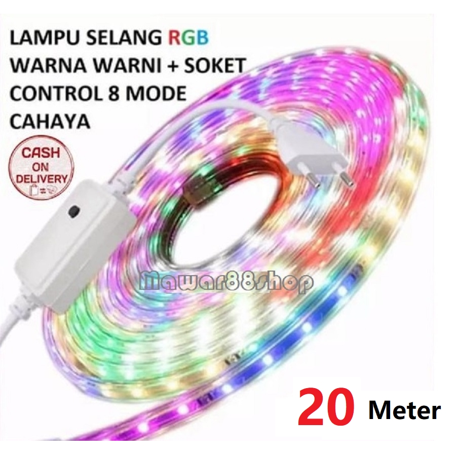 LAMPU LED STRIP LED 20 METER RGB / lampu natal selang LED 5050 + ADAPTOR