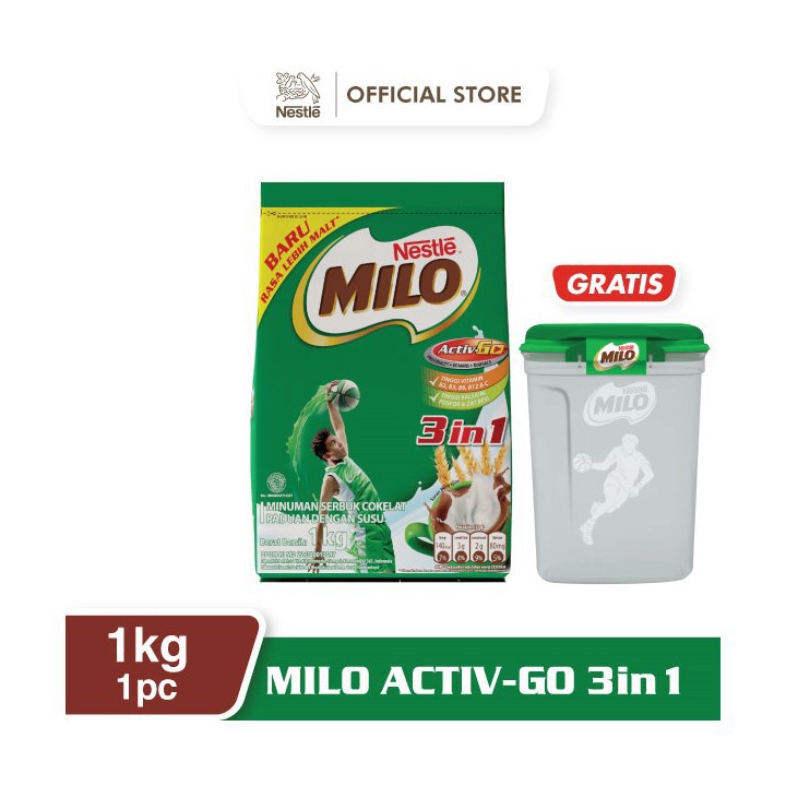 

NESTLÉ Milo 3in1 ACTIV-GO Pouch 1kg Free Milo Container