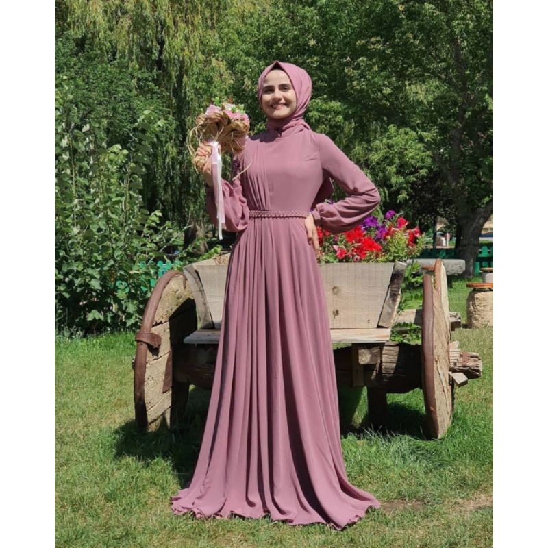 gaun selendang-Gaun pesta-gaun kondangan-gaun formal-gaun selendang-dress wanita terbaru-pakaian pengajian