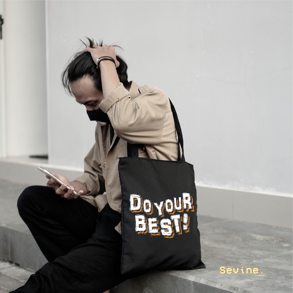 Sevine Totebag Tas Wanita Tote Bag Resleting Quote Black Series - BTB5