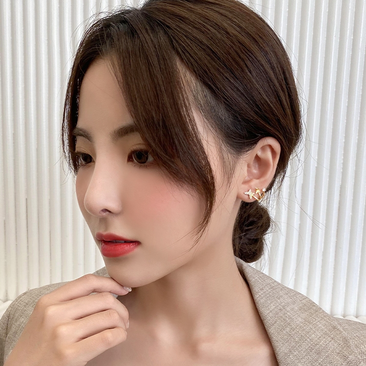 Anting Kupu-Kupu Berlian Berkilau Geometris Tiga Baris lady Korea