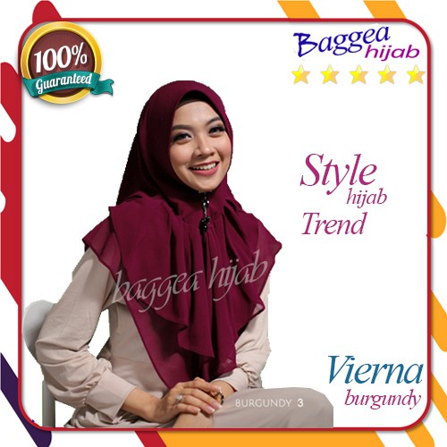 Jilbab Hijab Kerudung Instan Cantik Model Terbaru Vierna Burgundy Modern Simpel Langsung Pakai Pesta