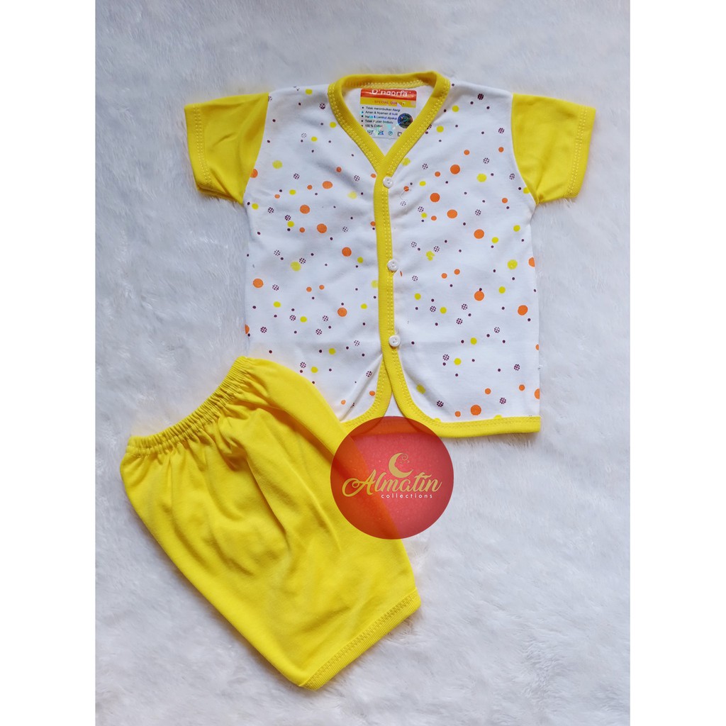 3Pcs Baju Lengan Pendek Polkadot Bayi Baru Lahir / Setelan Baju Bayi Dnoorfa / Piyama Pendek 3 Stel