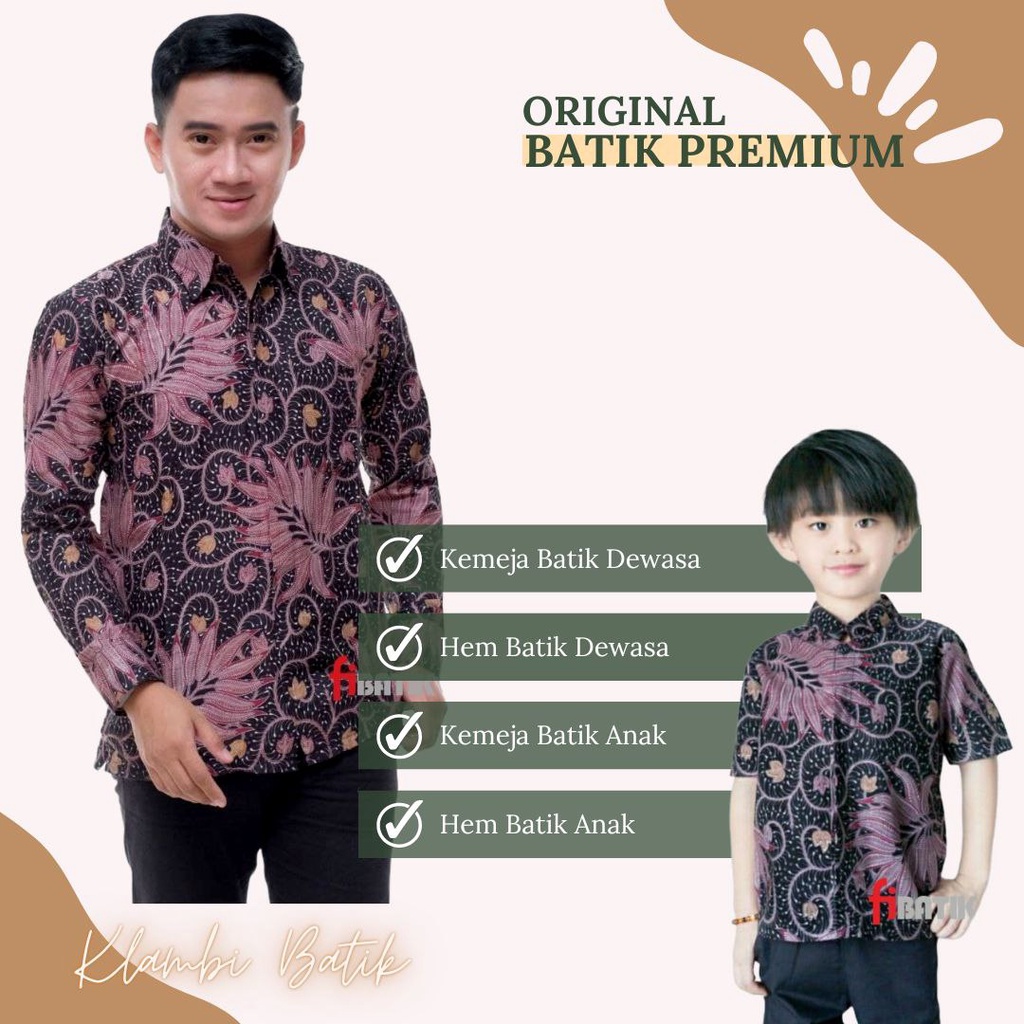 Kemeja Batik Pria Lengan Panjang Couple Batik Ayah Dan Anak Laki-laki Usia 3-13 Tahun Motif Terbaru