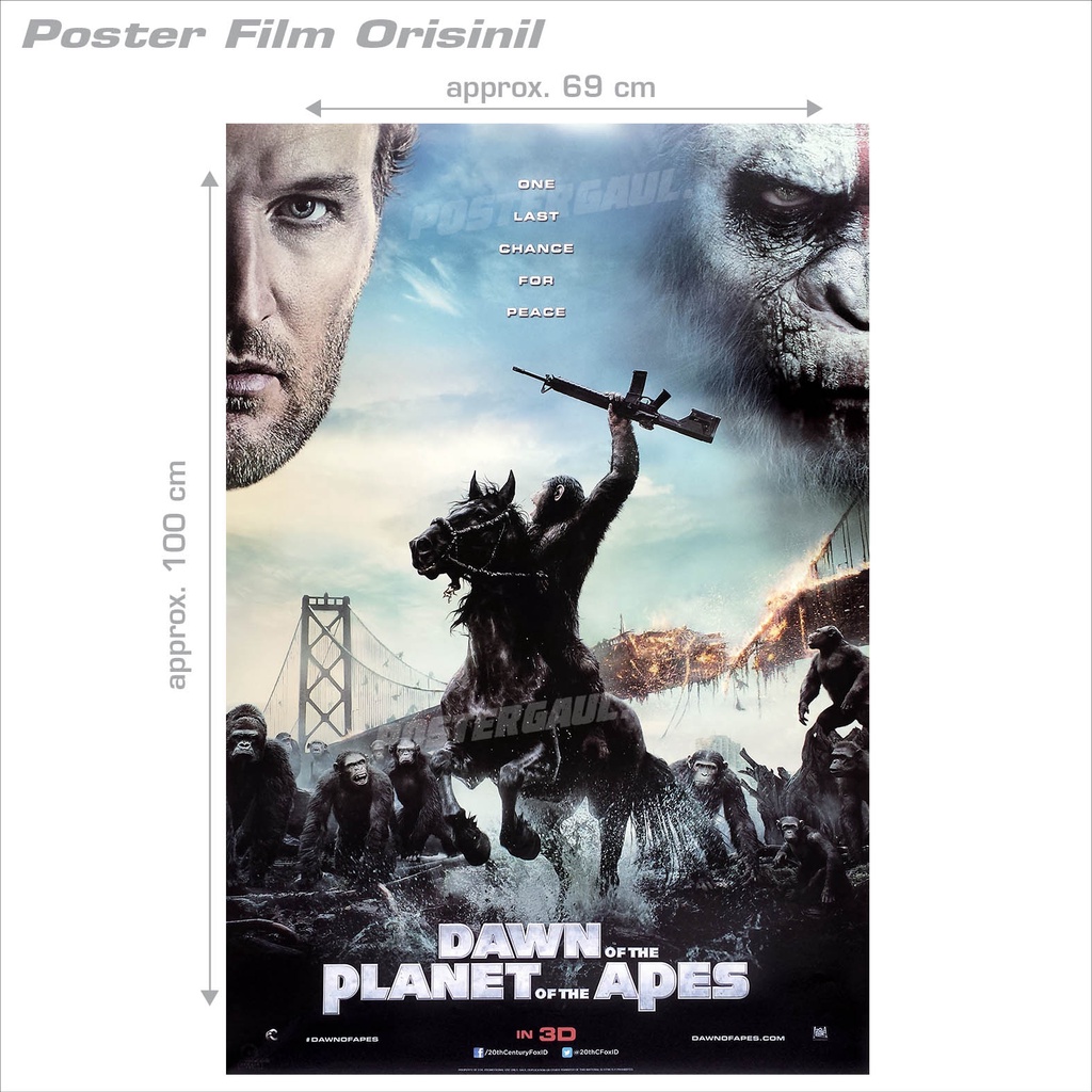 Poster Film DAWN OF THE PLANET OF THE APES - original Indonesian one sheet, ukuran 69 x 100 cm