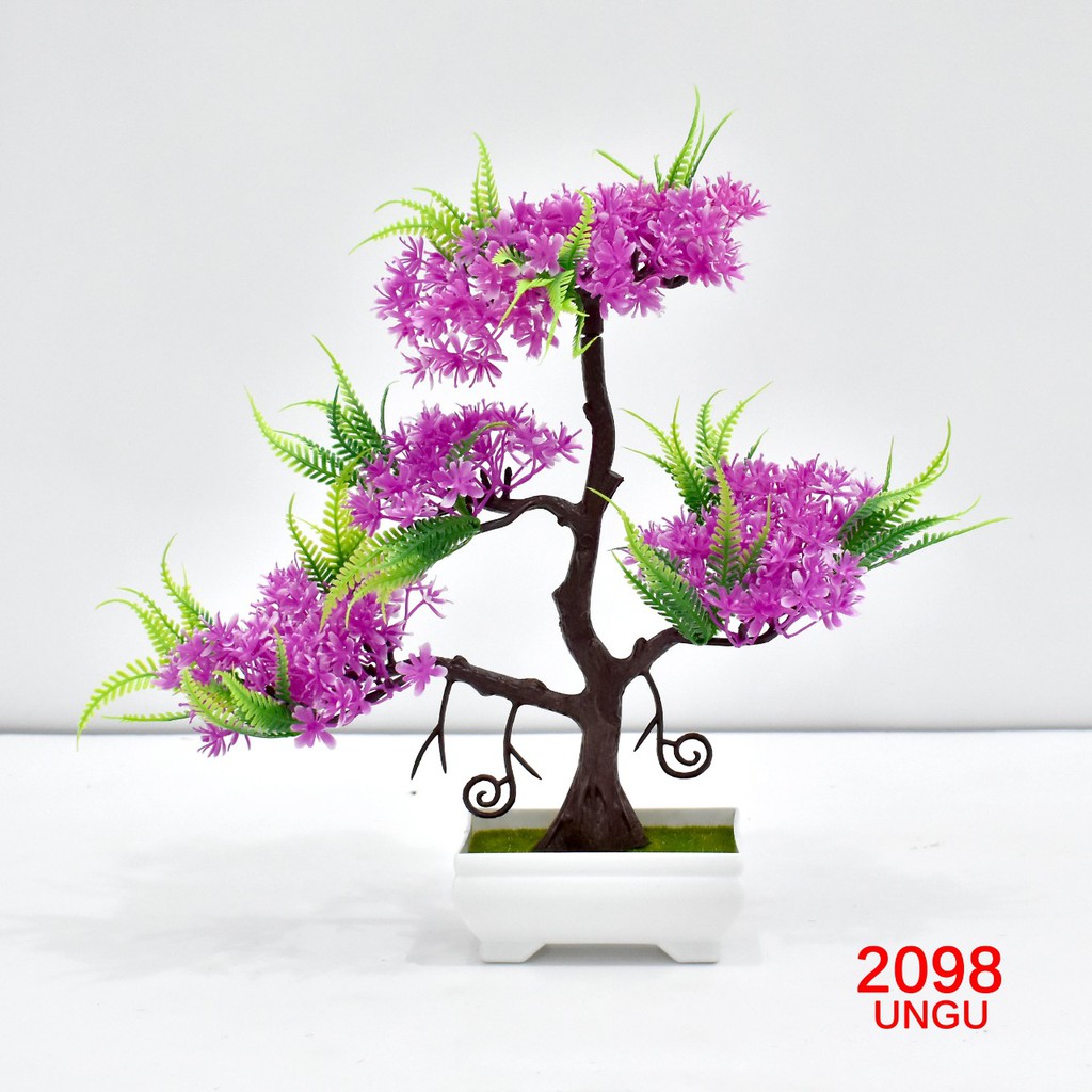 COD / TF11 TANAMAN BUNGA BONGSAI HIAS POT TANAMAN DEKORASI RUMAH BUNGA PLASTIK IMPORT P2098-UNGU