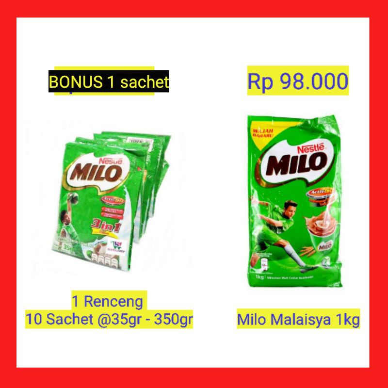 Jual Milo 3 In 1 Milo 350gr 10 Sachet 35gr Milo Malaysia 1kg Shopee Indonesia 6996