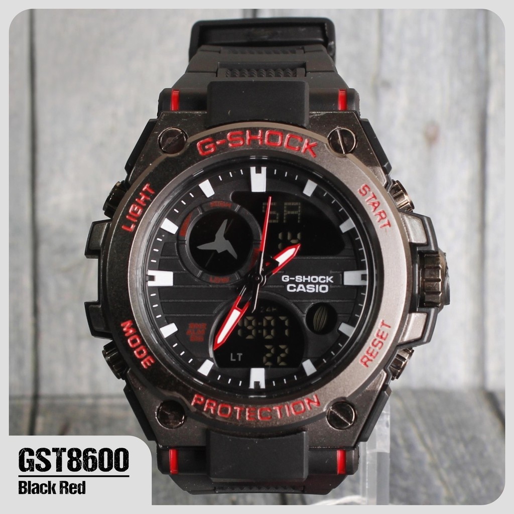 Jam Casio G Shock G-Steel GST8600 Black Red Original Digital Analog Timepieces G8600