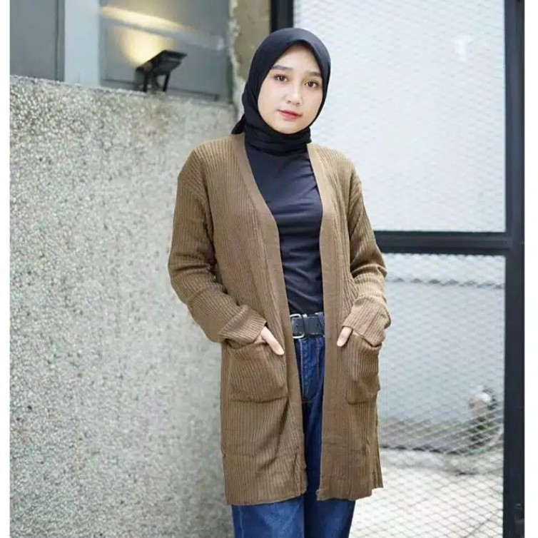 Kardigan Wanita Rajut Halus Long Cardigan