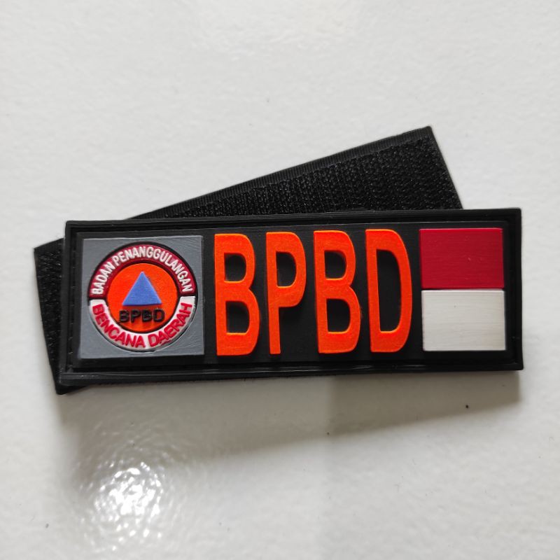 PATCH RUBBER LOGO TULISAN BPBD PERSEGI PANJANG/TEMPELAN EMBLEM KARET VELCRO