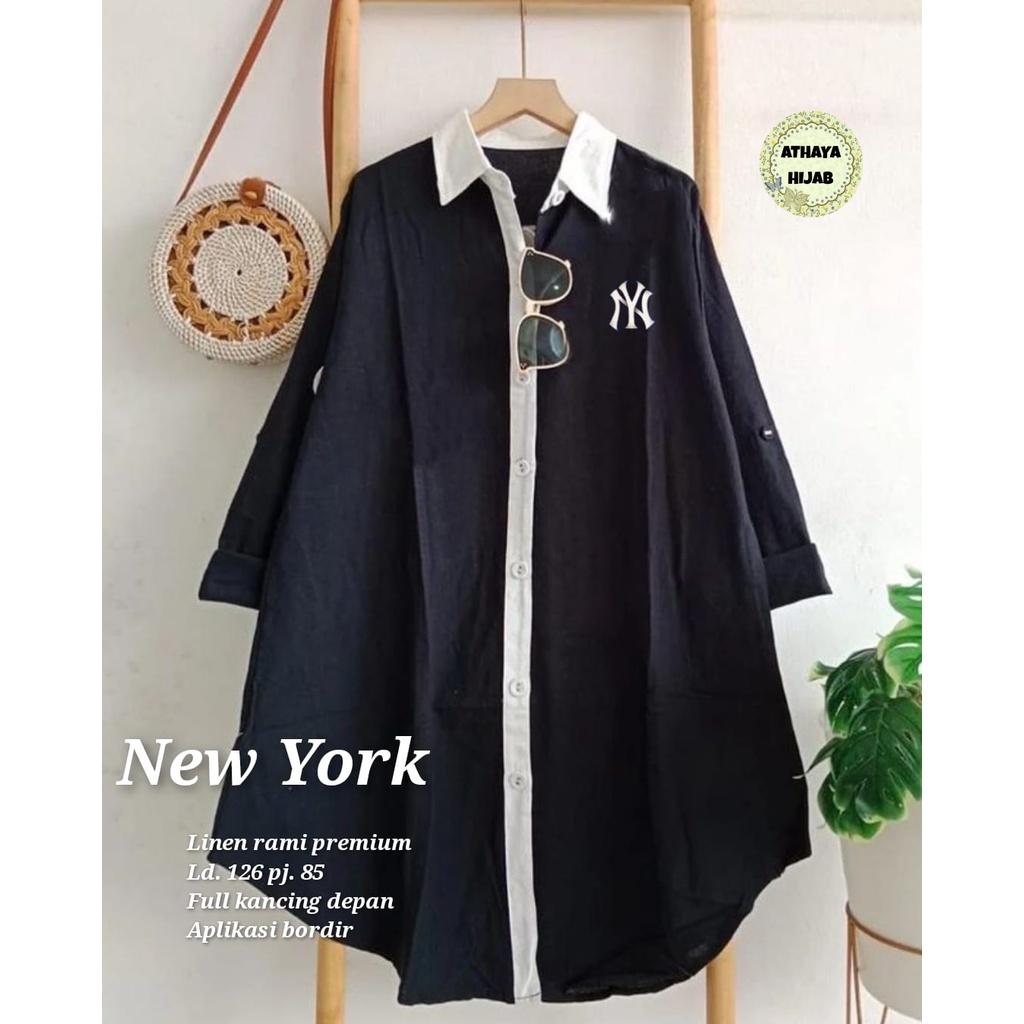 Pakaian Wanita Jumbo Linen Rami Premium LD 126 Baju Motif Bordir 2 Pilihan Warna Hitam Putih Busana 