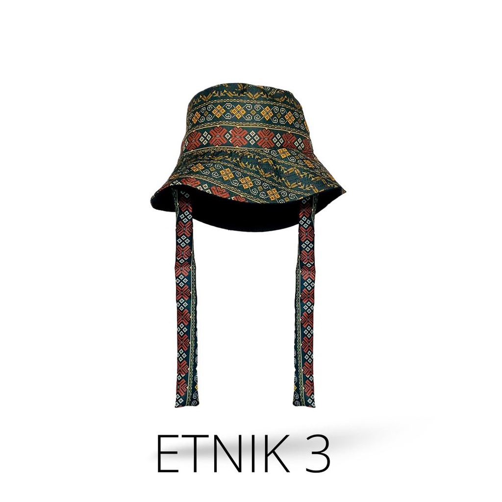 Topi Wide Bucket Hat Tali Motif Etnik Fashion Korean Style Wanita Pria Pantai Outdoor Selebgram