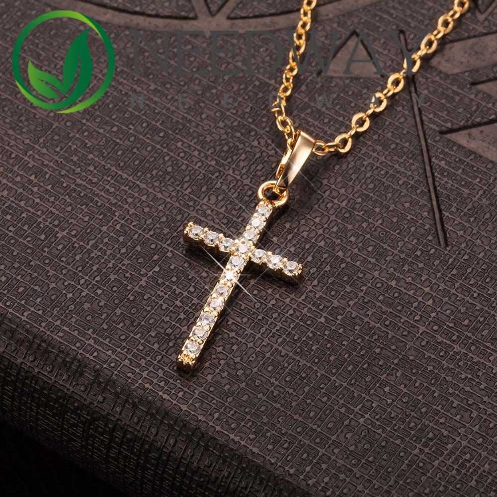 Needway  Party Gift Women Necklaces Minimalism Clavicle Chains Cross Necklaces Cross Elegant Silver Color Diamond Rhinestone Choker Korean Style/Multicolor