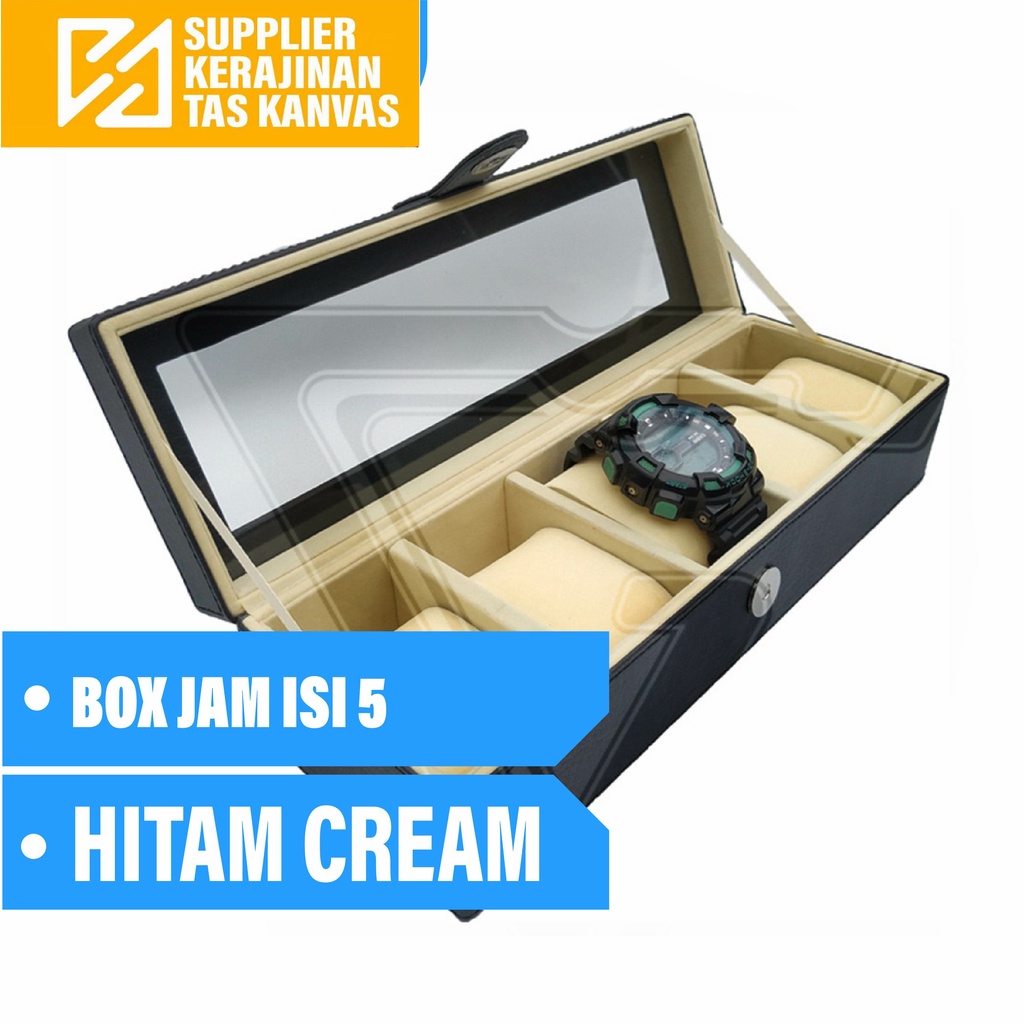 Kotak Jam Tangan Wanita  [ ISI 5  Hitam Cream ]