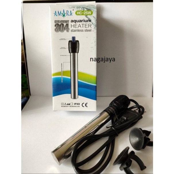 Heater Amara stainless pemanas air aquarium 25 watt