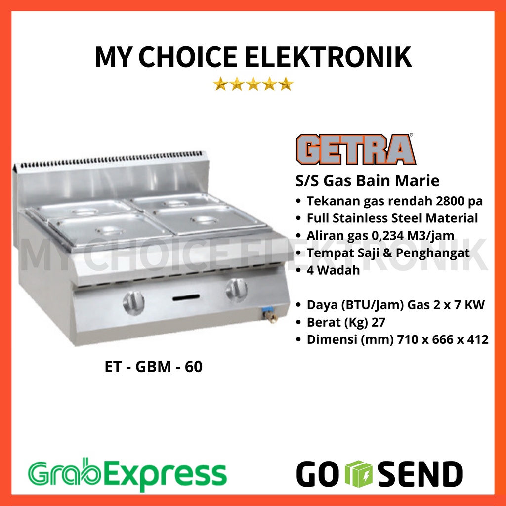 GETRA S/S Gas Bain Marie ET-GBM-60 | Penghangat &amp; Pemajang Makanan