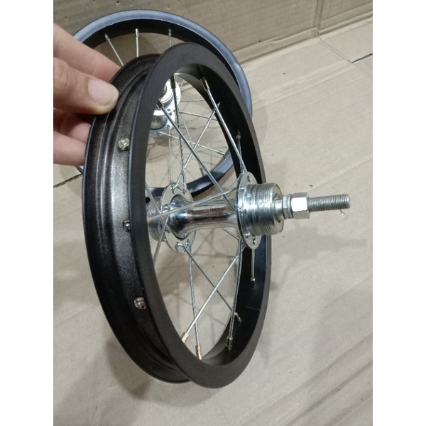 Velg Sepeda Aluminium Uk 12  Velg Sepeda Rakitan Uk 12  Depan Dan Belakang Warna Hitam