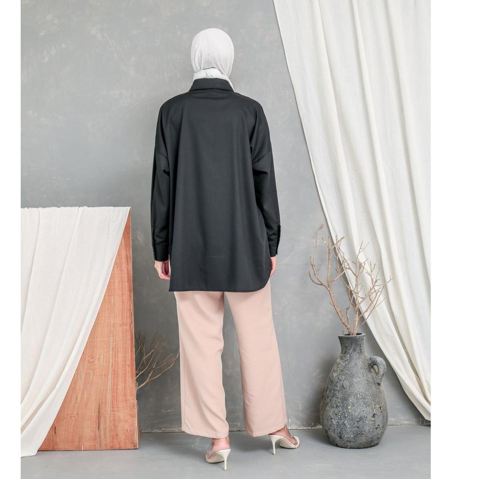 Z0P EVONNE Letty Shirt Black Hide Button Basic Oversize Pattern LD109 E03-02 ALLSIZE M to L °➺ ☈