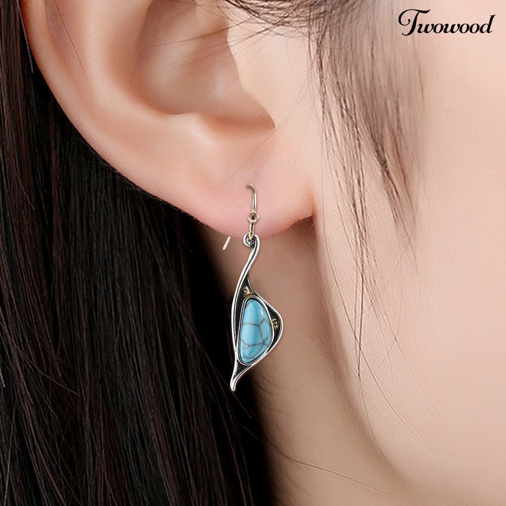 Twowood 1 Pair Hook Earrings Blue Pendant Faux Turquoise Jewelry Electroplating Long Lasting Drop Earrings for Wedding