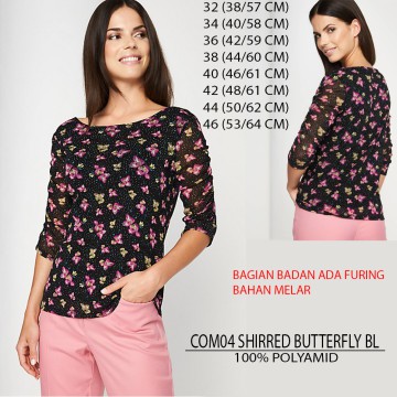 Blouse Wanita Lengan 7/8 Motif Kupu-kupu (COM04 SHIRRED BUTTERFLY BLOUSE)-1