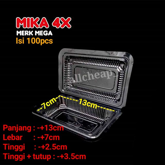 100Pcs MIKA MAKANAN BENING MIKA MEGA 4X FOOD GRADE MIKA BOX TEMPAT KUE NASI 4X