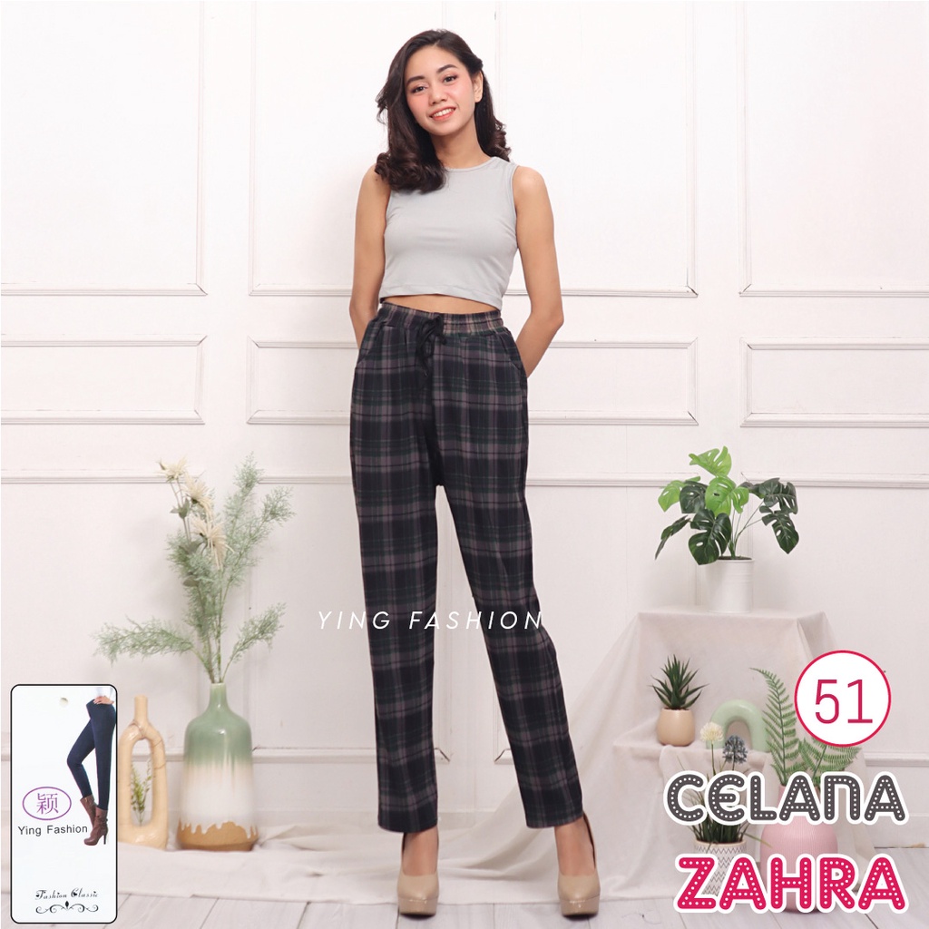 CELANA YING # 51 / CELANA KERJA WANITA / Celana tartan kotak wanita / CELANA BAHAN MELAR / CELANA JUMBO WANITA / CELANA YING FASHION