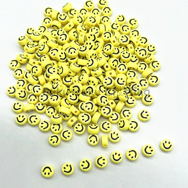 (35 Pcs) Pcs Manik Smile Bulat Mote Smile Emoji Bahan Kerajinan Dan Meronce