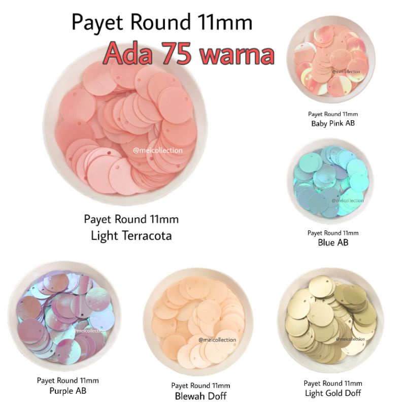 Payet round flat koin besar 11mm borci bunga 3d rangkai chunky beads bahan permata