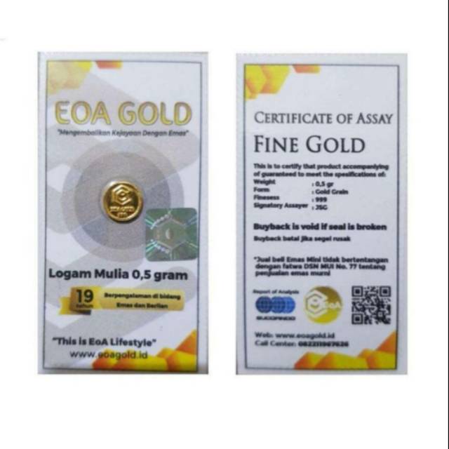 (0,5 Gram) Emas Mini Logam Mulia (LM EOA GOLD) 24 karat 999% Original