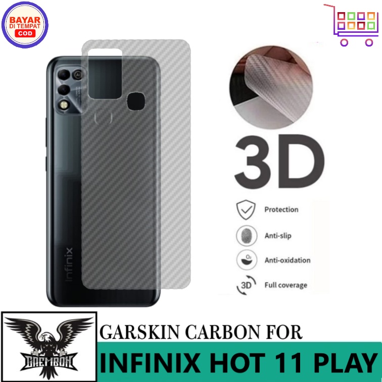 PROMO GARSKIN CARBON PREMIUM INFINIX HOT 11 PLAY ANTI GORES BELAKANG ANTI LENGKET BEKAS LEM