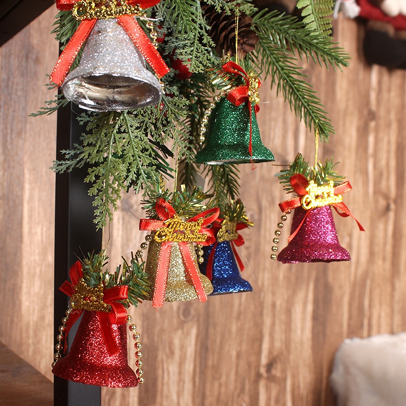 6Pcs Christmas Colorful Glitter Jingle Bell Hanging Pendant for Party,Wall, Fireplace, Gardens，Xmas Tree