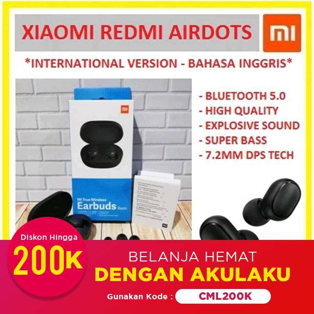 CahayaMataCell - Xiaomi Airdots Earbuds TWS Bluetooth 5.0