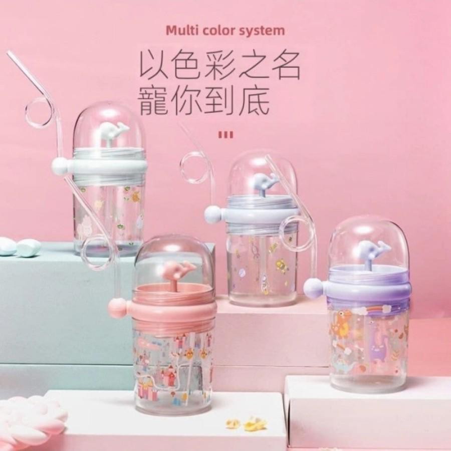 Botol minum anak sedotan air mancur BPA Free karakter lumba-lumba+tali