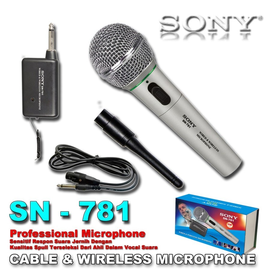 MIC KARAOKE SONY SN-781 MICROPHONE KABEL DAN WIRELESS