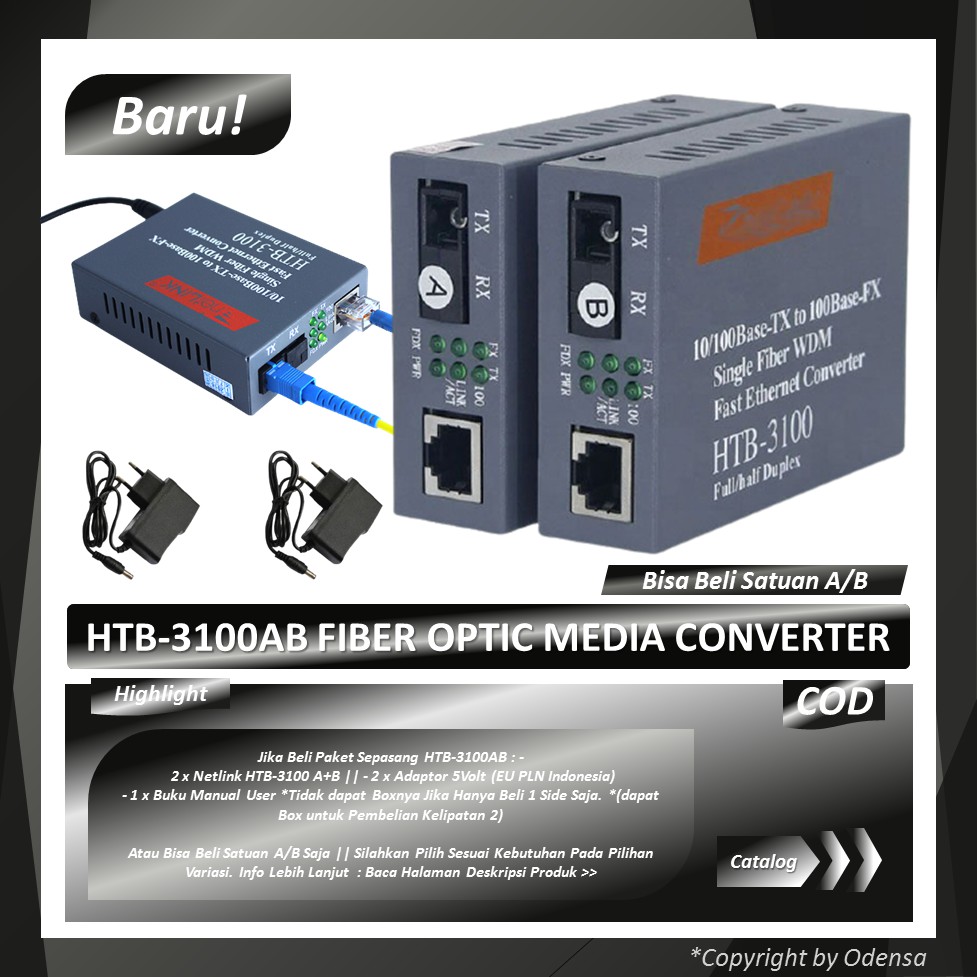 Jual HTB3100 A/B Fiber Optical Media Converter Netlink 10/100Mbps RJ45 ...