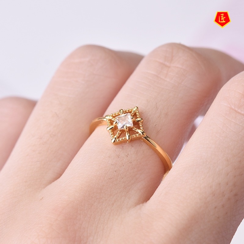 [Ready Stock]Simple Personality Rhinestone Golden Hollow Ring