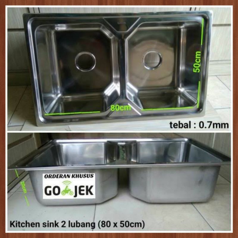 kitchen Sink Bak Cuci Piring Techno Sink 2 Lubang 80cm x 50cm Stainles