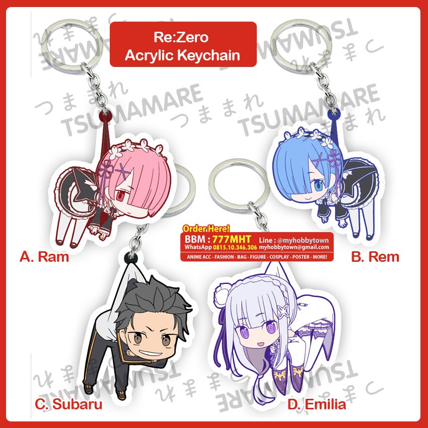 Gantungan Kunci Acrylic Anime Re-Zero (satuan) Ram Rem Subaru Emilia