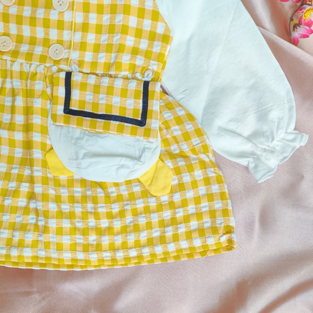 Promo !! Dress anak perempuan import / Dress bayi perempuan / Dress pocket duck button ukuran 1-3 tahun